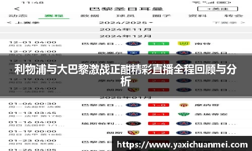 利物浦与大巴黎激战正酣精彩直播全程回顾与分析